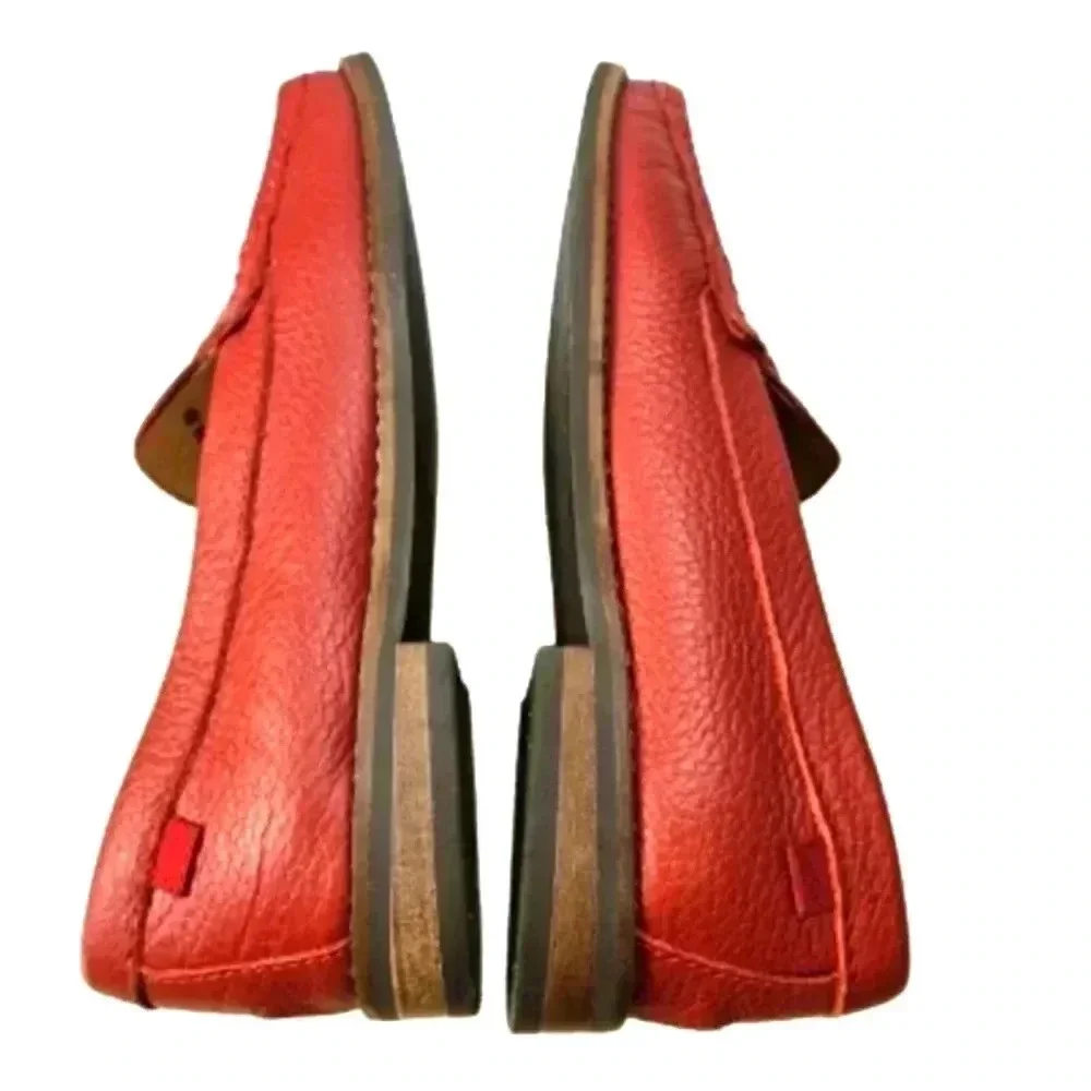 Marc Joseph NY Girls Sz 1 Red Pebbled Leather Loafers Moccasin Preppy School